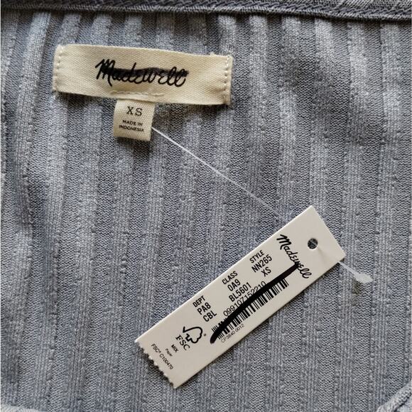 E Madewell Light Craft Blue Ribbed Square Neck Crop Long Sleeve Tee Shirt NWT XS - Picture 5 of 12